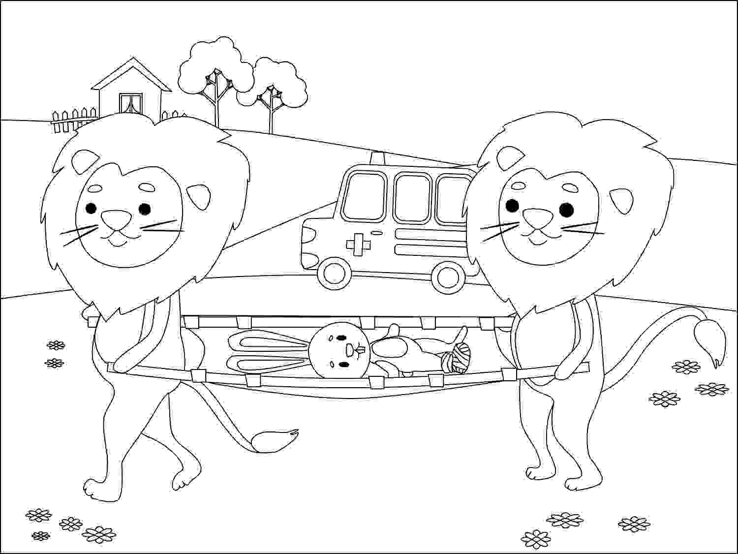 Doctor animal doctor lion and patients bunny Coloring Page