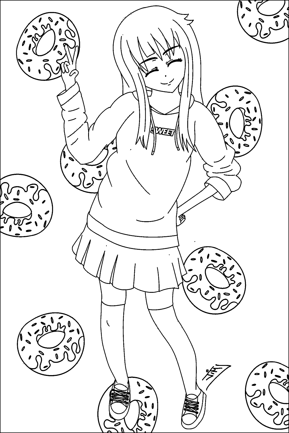 Donut Coloring Page Printable Coloring Page