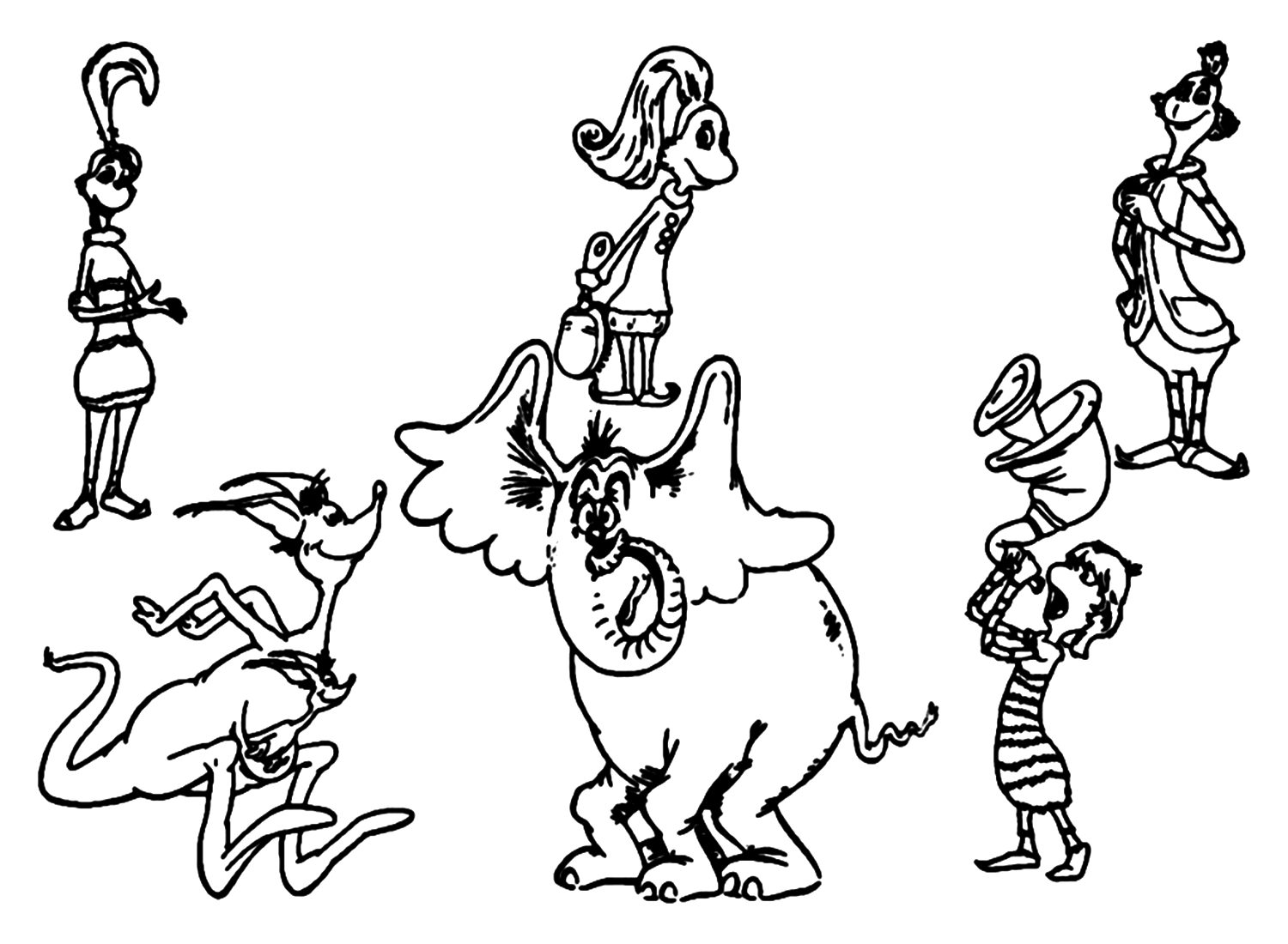 The Grinch Whos and Whoanimals in Whoville Coloring Pages