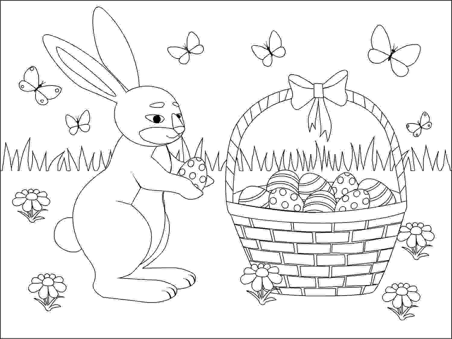 Bunny a un panier plein d'œufs de Pâques de Bunny
