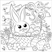 Easter bunny and egg in the basket in the nice day Coloring Pages