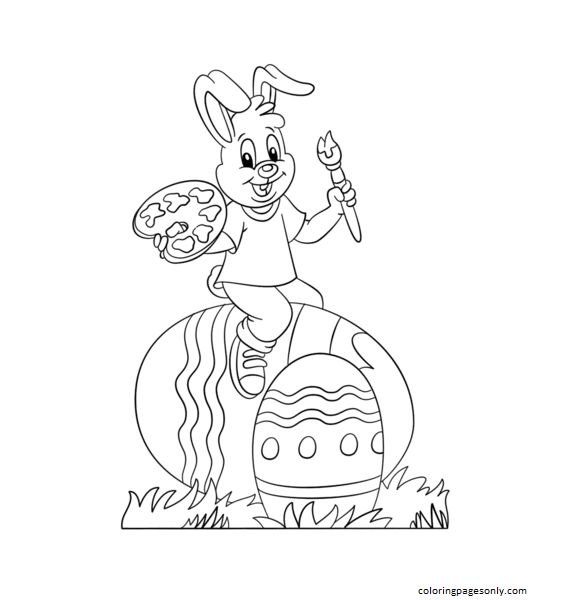 Easter Bunny Painting Easter Eggs 1 Coloring Page