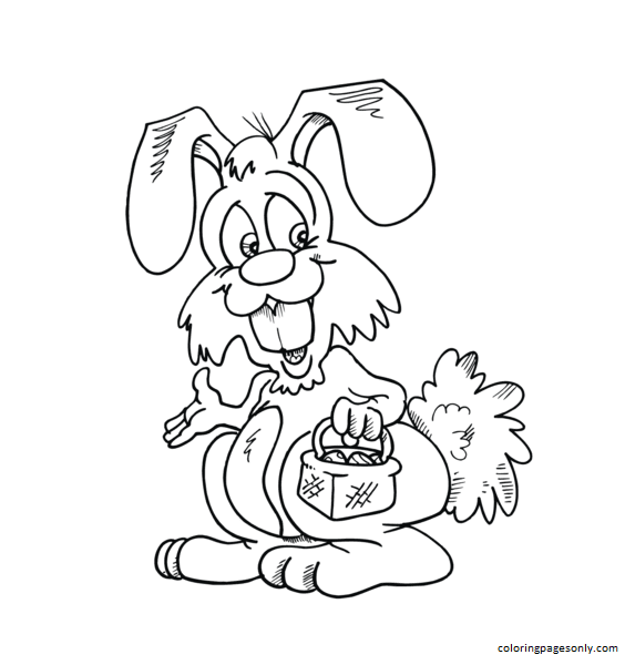 Easter Bunny with Basket Coloring Pages - Bunny Coloring Pages