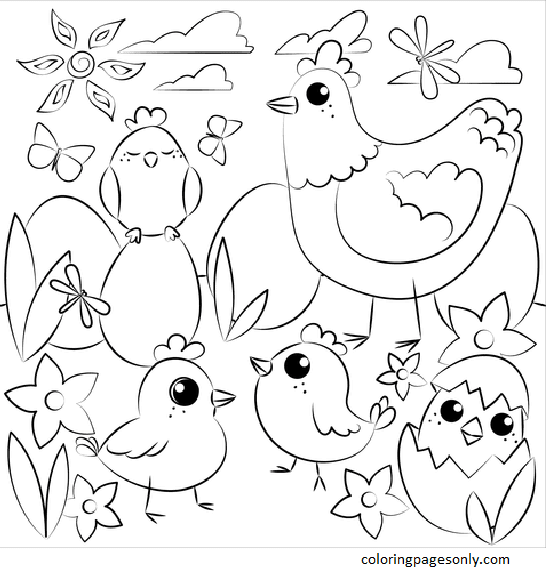 Easter Chickens Coloring Page
