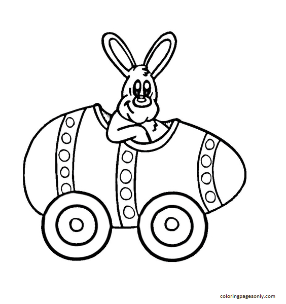 Easter Rabbit in Car Coloring Page