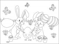 The Easter rabbits painting eggs Coloring Page