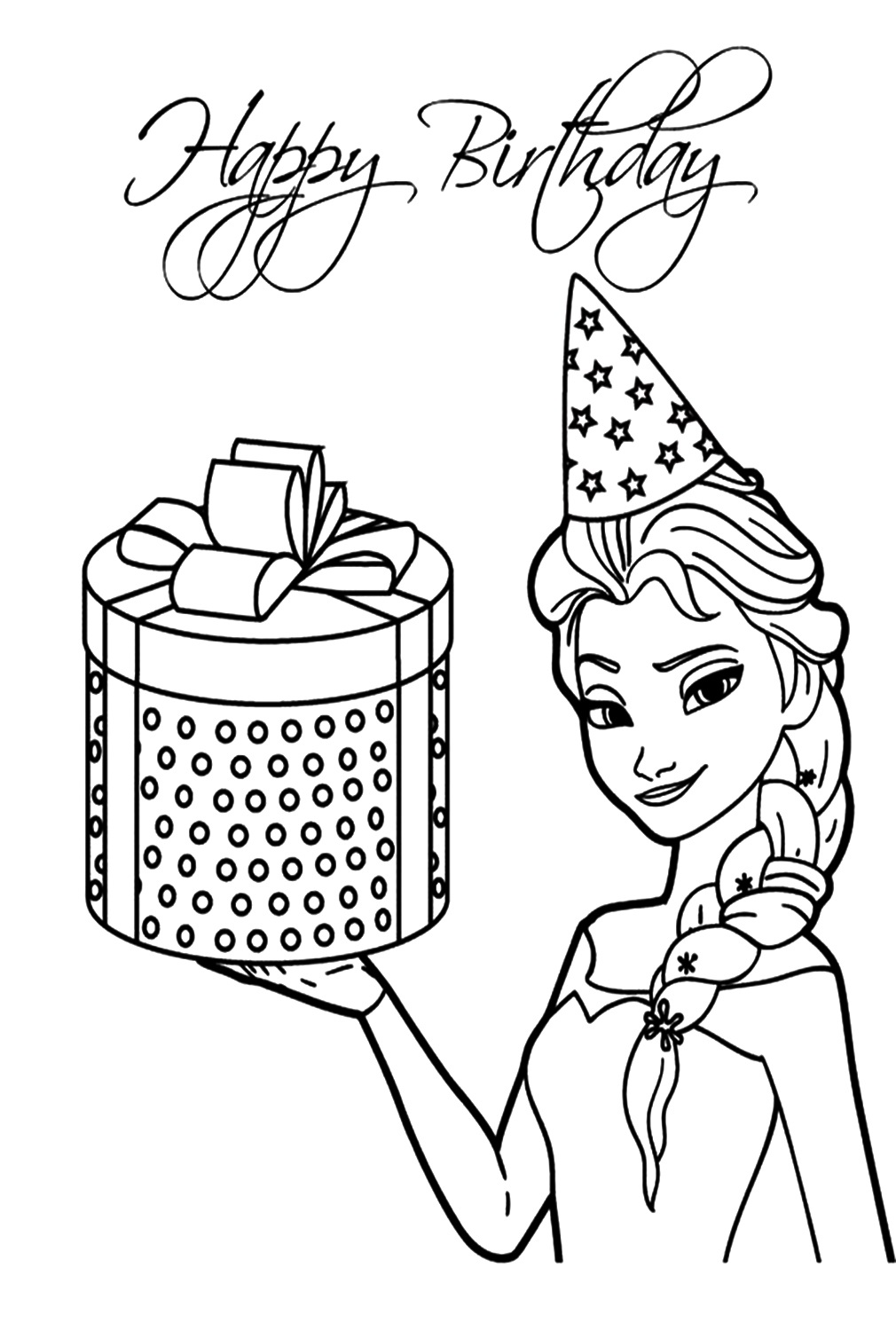Pagina da colorare di buon compleanno Elsa
