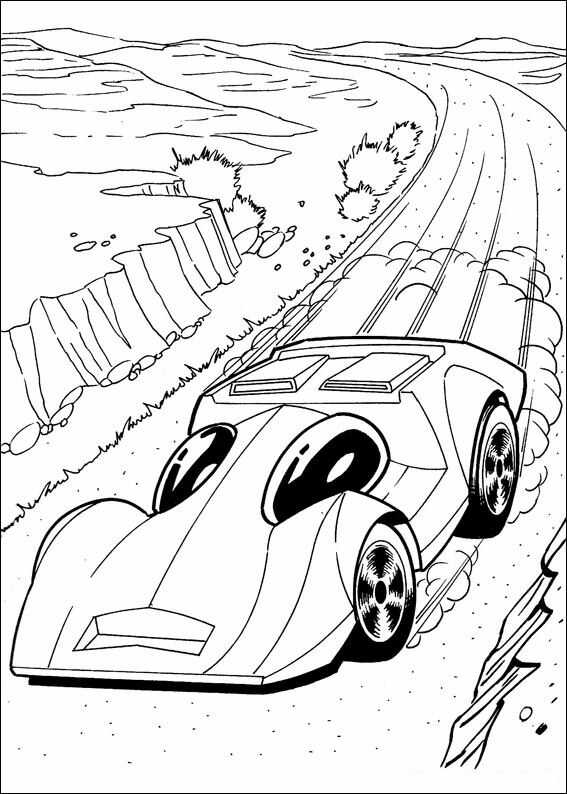 Hot Wheels sport car running on the street in hometown Coloring Page