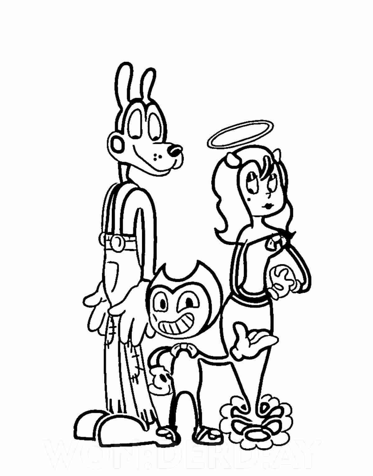 Family of Bendy, Boris the Wolf and Alice Angle from Bendy and the Ink Machine Coloring Pages