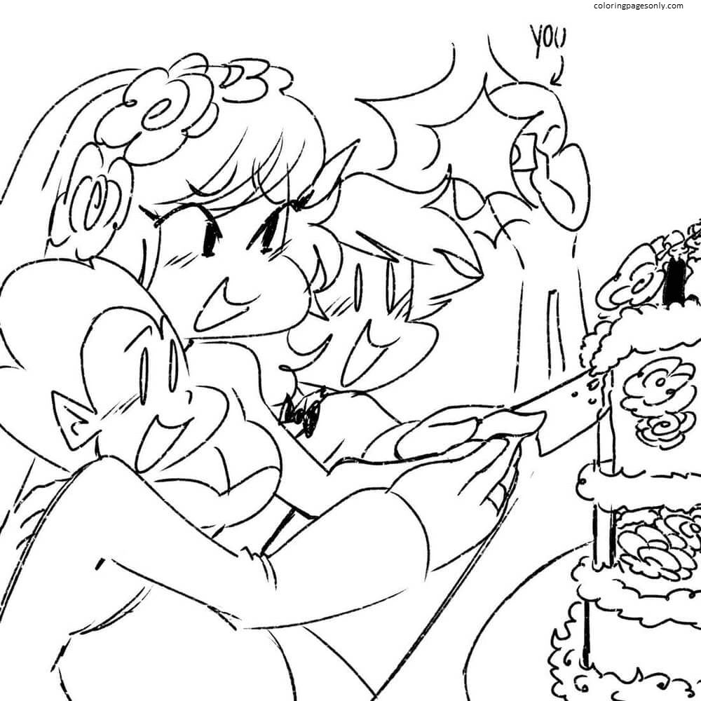 Venerdì notte Funkin taglio torta di compleanno da colorare pagina