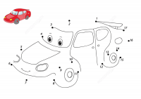 Connect the dots draw funny cartoon car with sample Coloring Pages