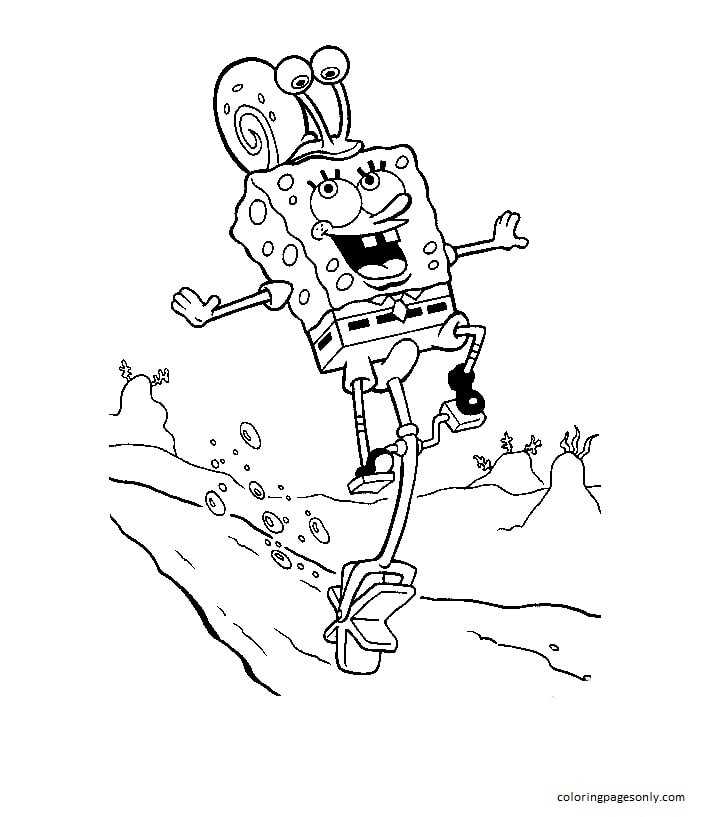 Gary la lumaca è sulla testa della pagina da colorare di SpongeBob
