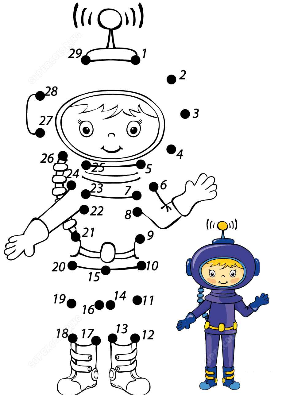 Connect the dots, jolie fille astronaute avec un échantillon de Connect the dots