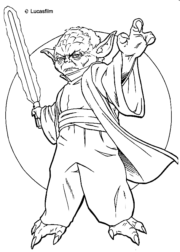 Desenho de vovô Yoda ganha espada para colorir