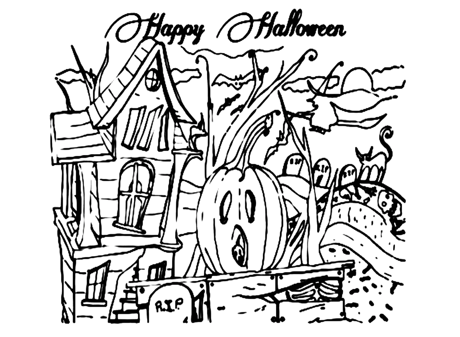 Happy Halloween Haunted House Coloring Pages