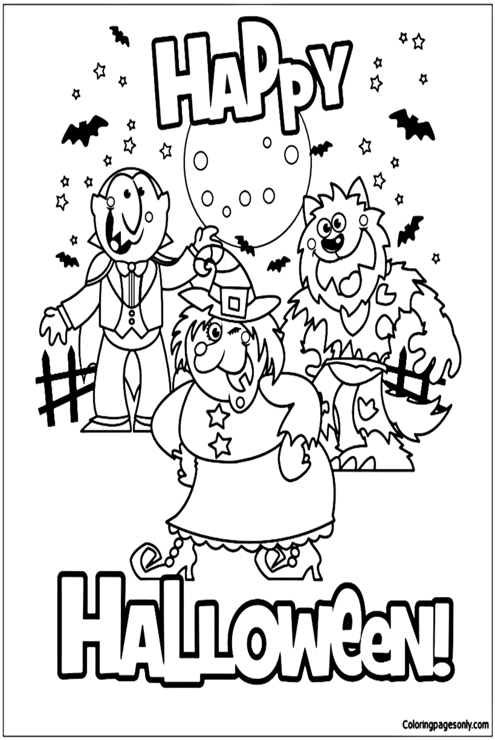 Happy Monster Halloween Coloring Pages
