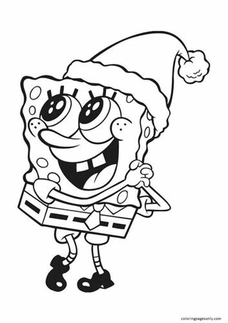 Happy Spongebob Christmas Coloring Page