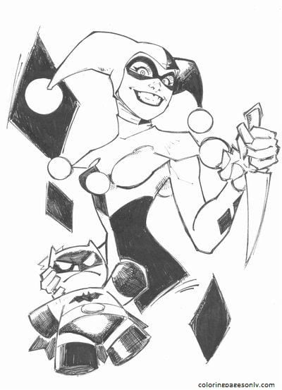 Desenho de Harley Quinn e Batman para colorir