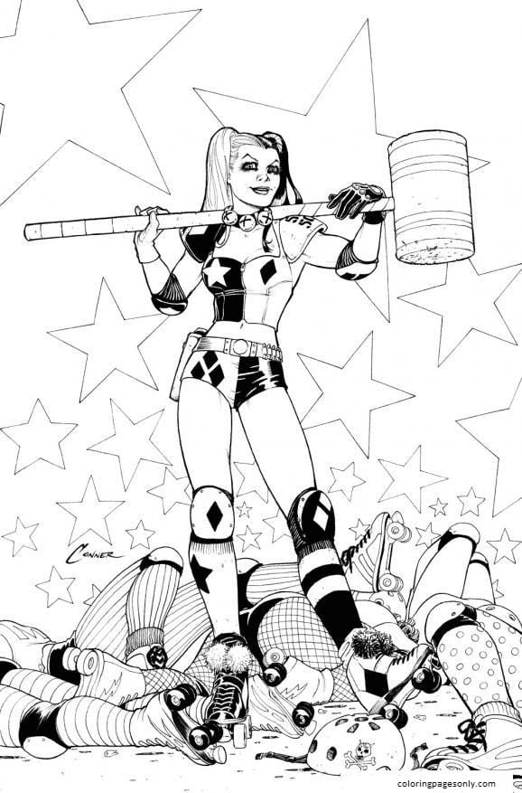 Página para colorir Harley Quinn DC Comics 1