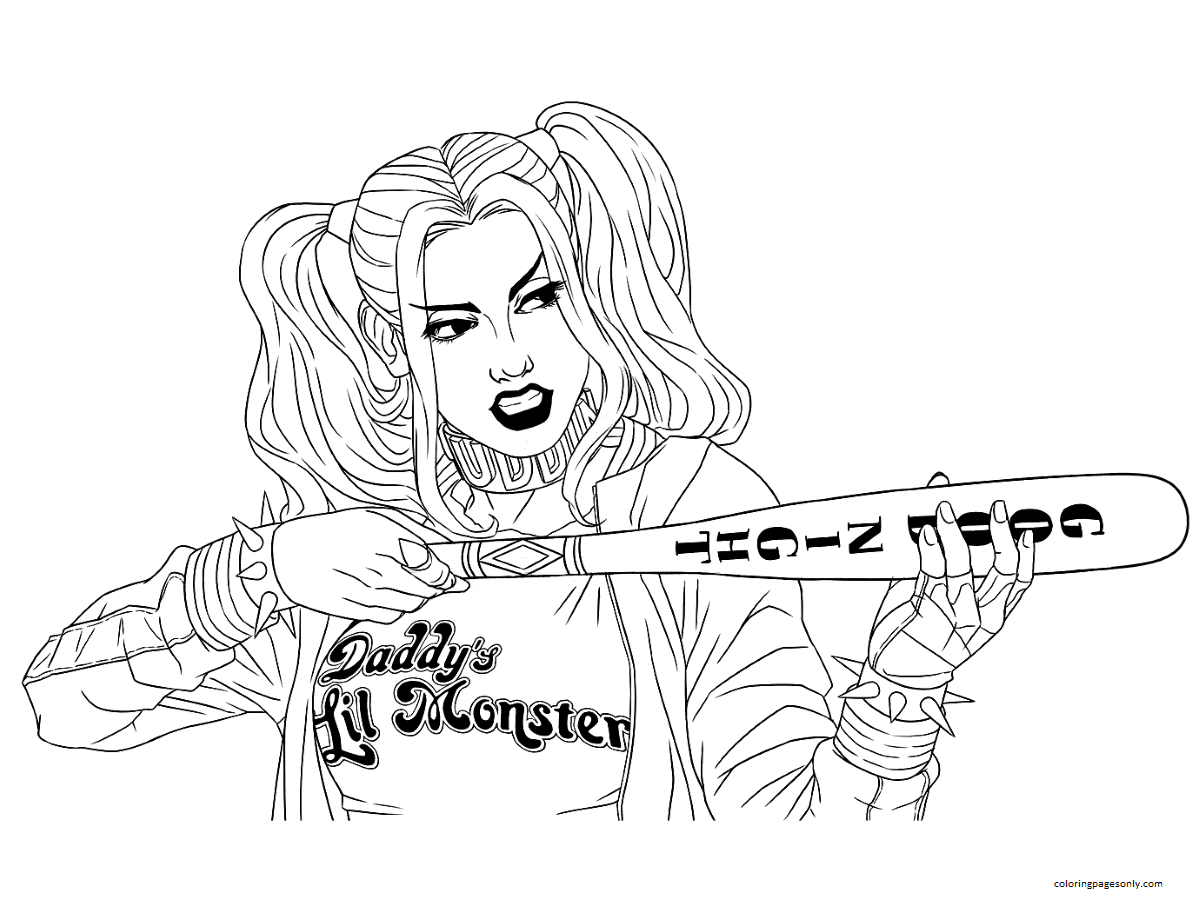 Harley Quinn 晚安棒 Coloring Page