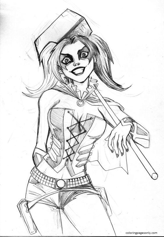 Pagina da colorare di schizzo di Harley Quinn