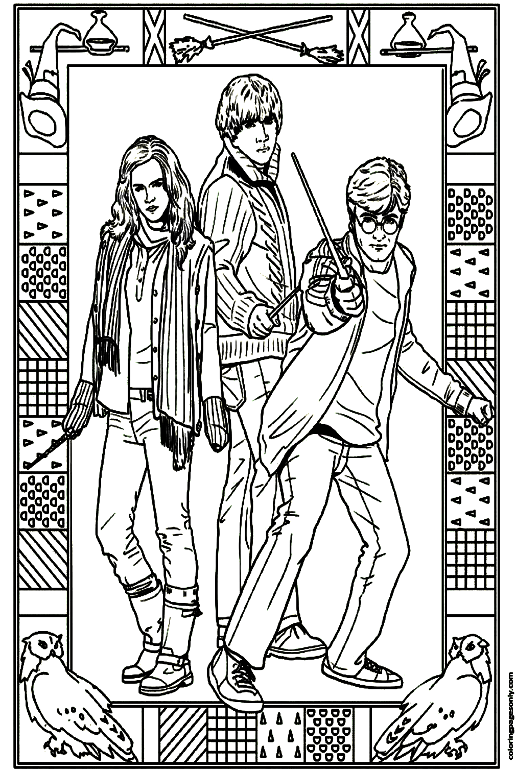 Harry, Hermione and Ron Coloring Pages