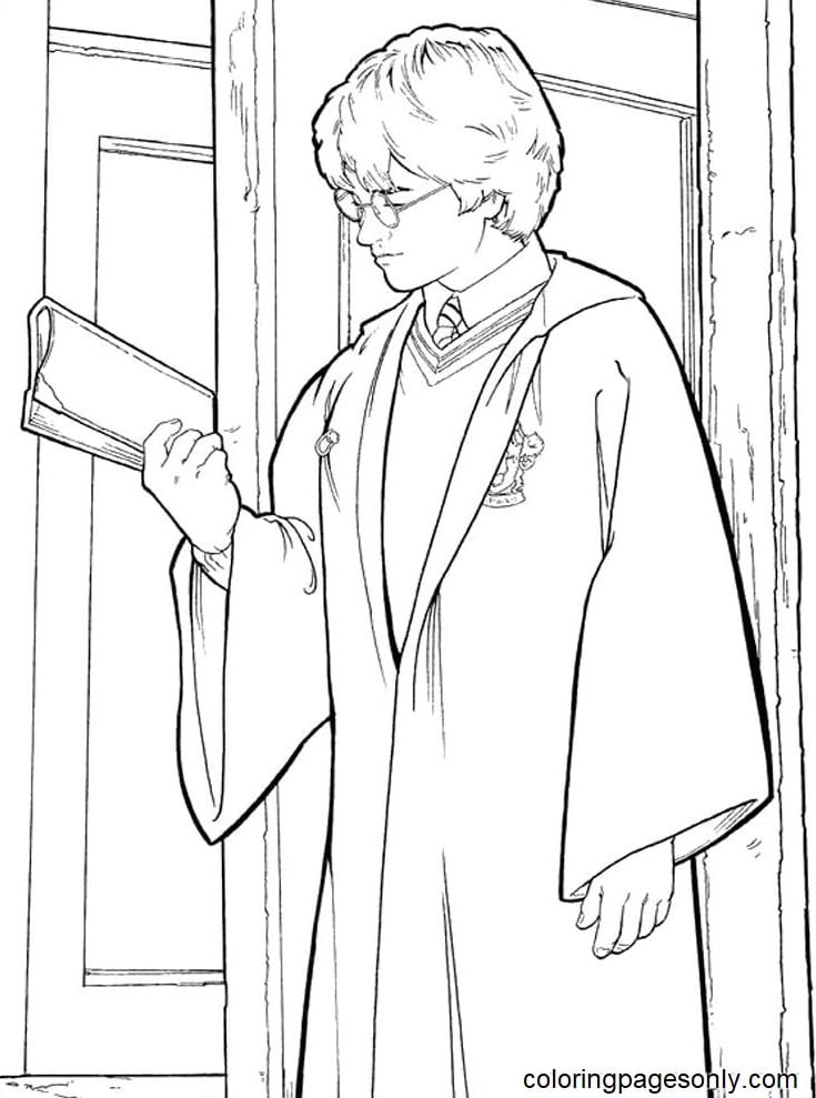 Harry Potter and Book Coloring Page