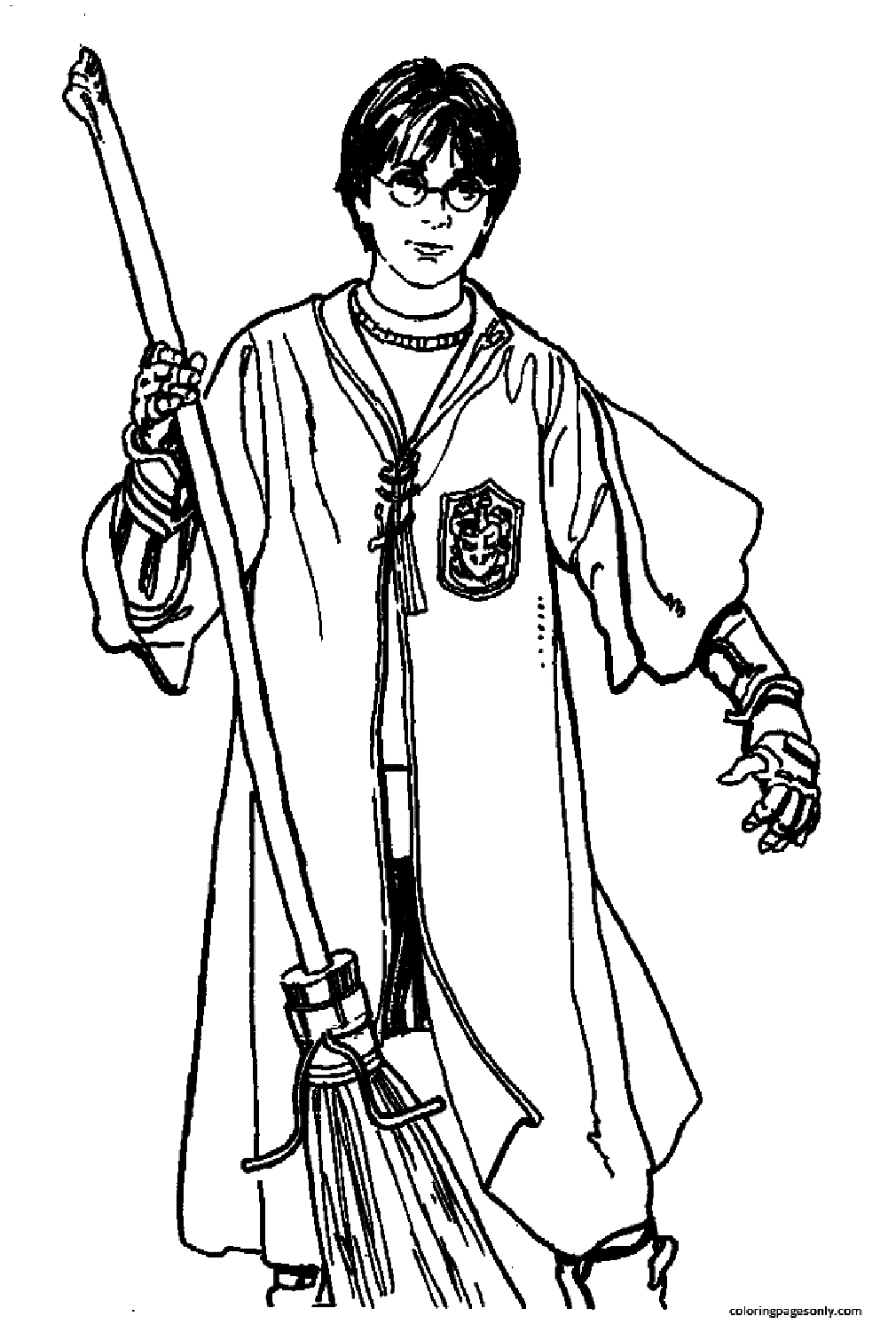 Harry Potter and Flying Broom Coloring Pages