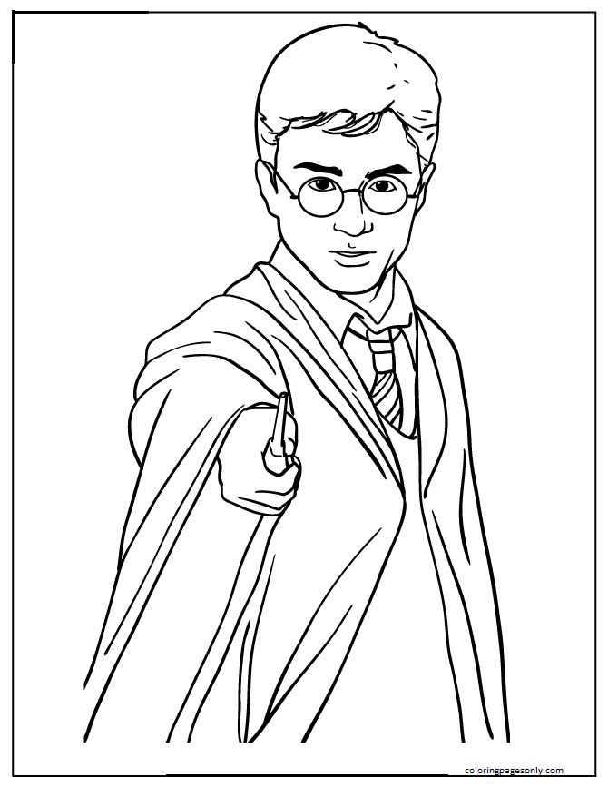 Harry Potter Holding Magic Wand Coloring Pages - Harry Potter Coloring ...