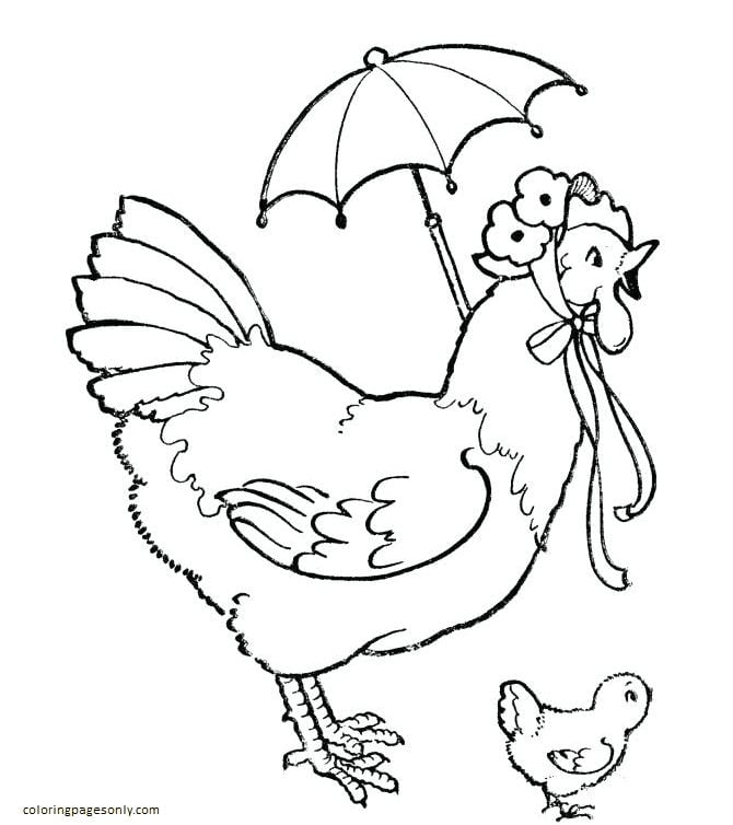 Hen and Baby Coloring Page