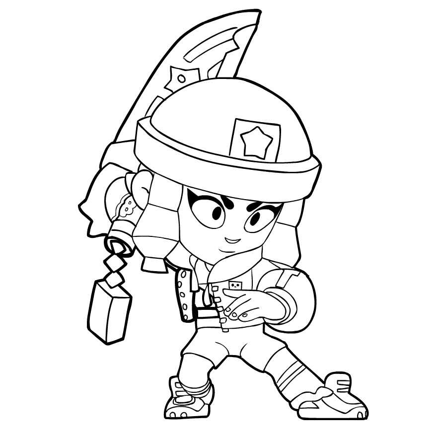 Heroine Bibi holds her sword from Brawl Stars Coloring Page