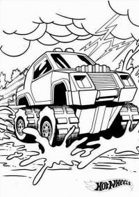 Раскраска Hot Wheels Monster Truck выезжает из грозы