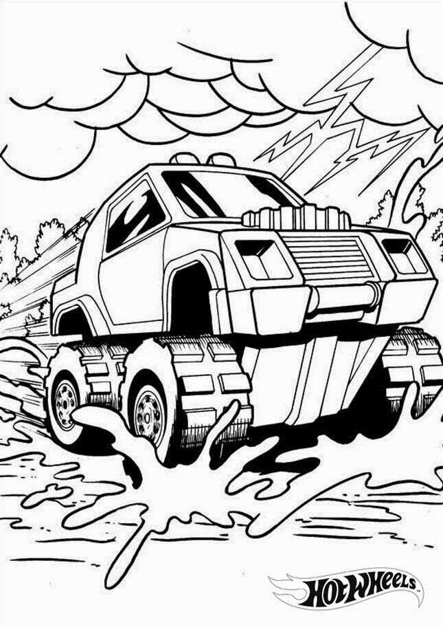 Hot Wheels Monster truck runs out of thunderstorm Coloring Pages
