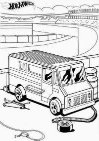 Hot Wheels fixing vans in the raceway pitstop Coloring Page