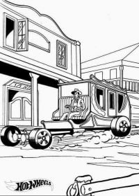 Simple Hot Wheels car runs in the West town Coloring Page