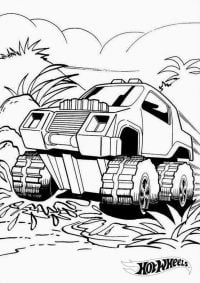 Il monster truck di Hot Wheels corre nella pagina da colorare della palude
