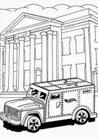 Hot Wheels armored truck near the White House Coloring Pages