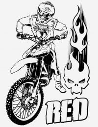 Hot Wheels Red team Motorcycle with rider Coloring Pages