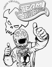 Yellow team from Hot Wheels rider shows thumb up Coloring Page