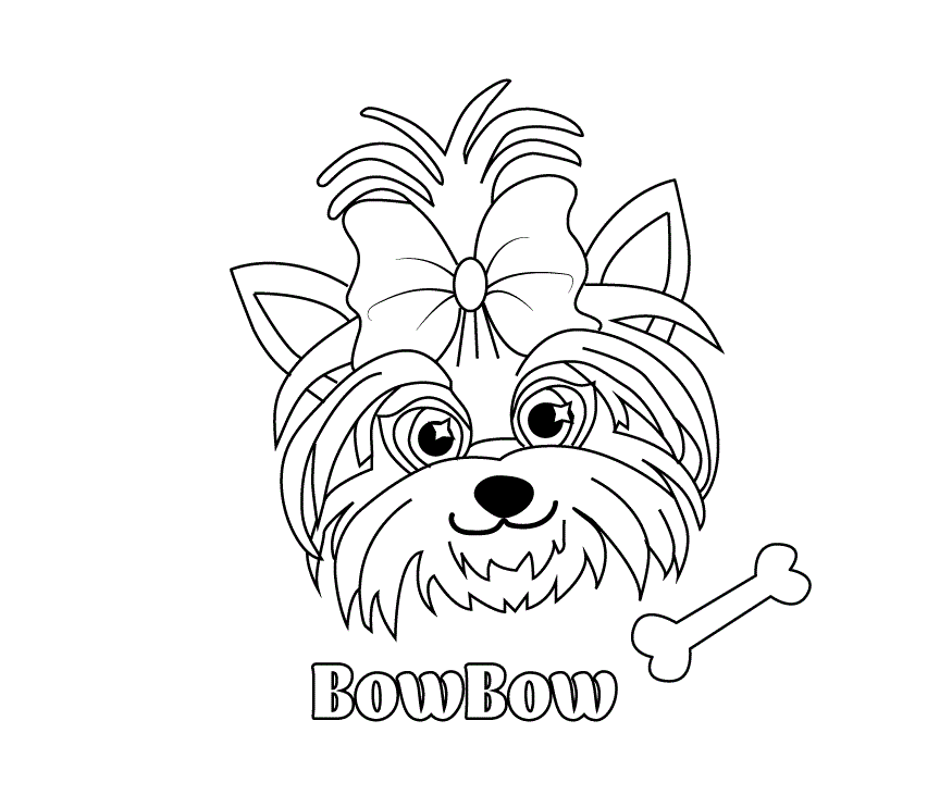 Testa di cane di nome Bow Bow sulla pagina da colorare del canale Youtube di Jojo Siwa