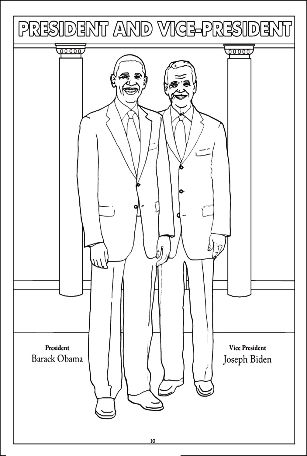 Desenho de Joseph Robinette Biden e Obama para colorir