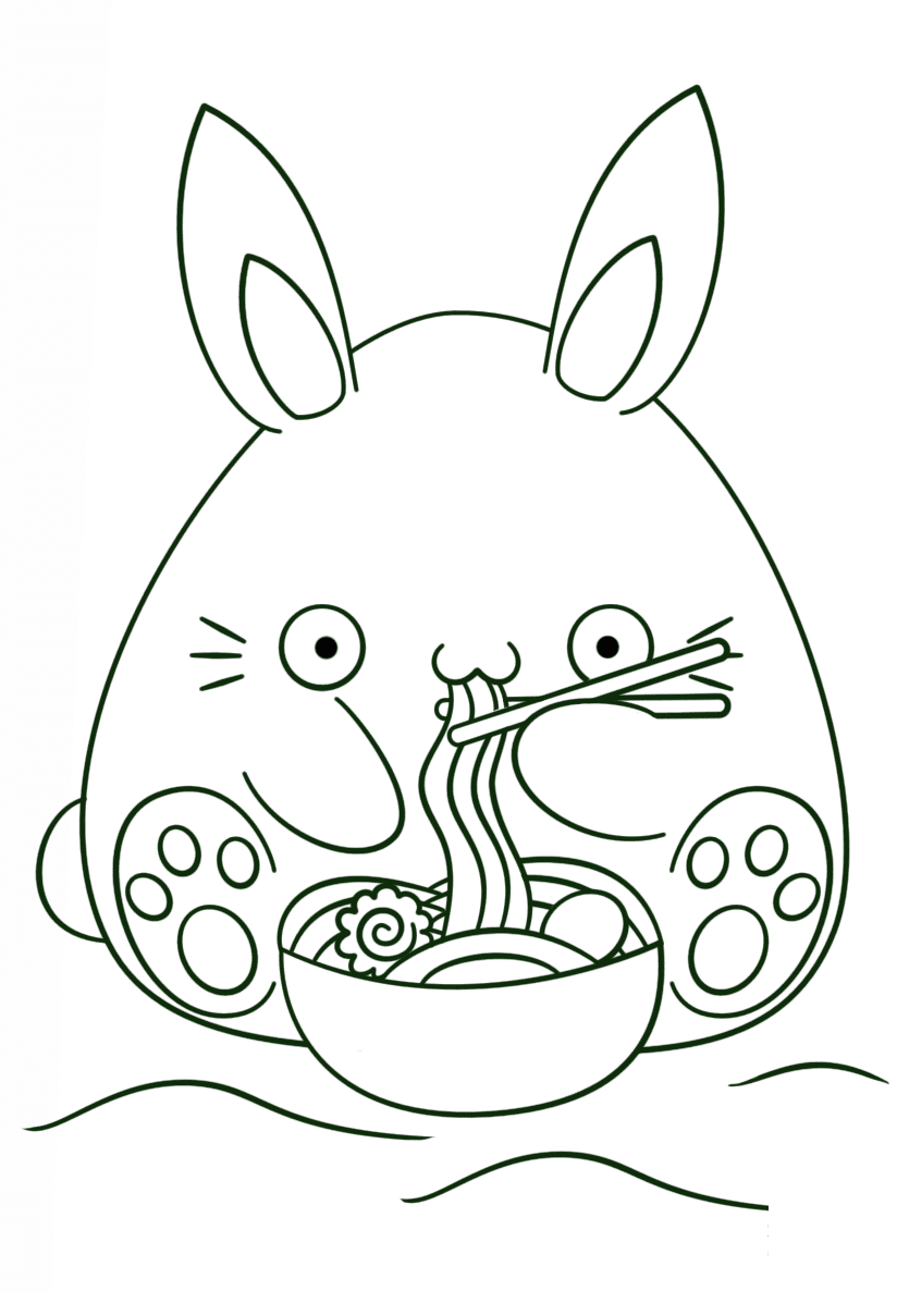 Coelho Kawaii Totoro come ramen de Bunny