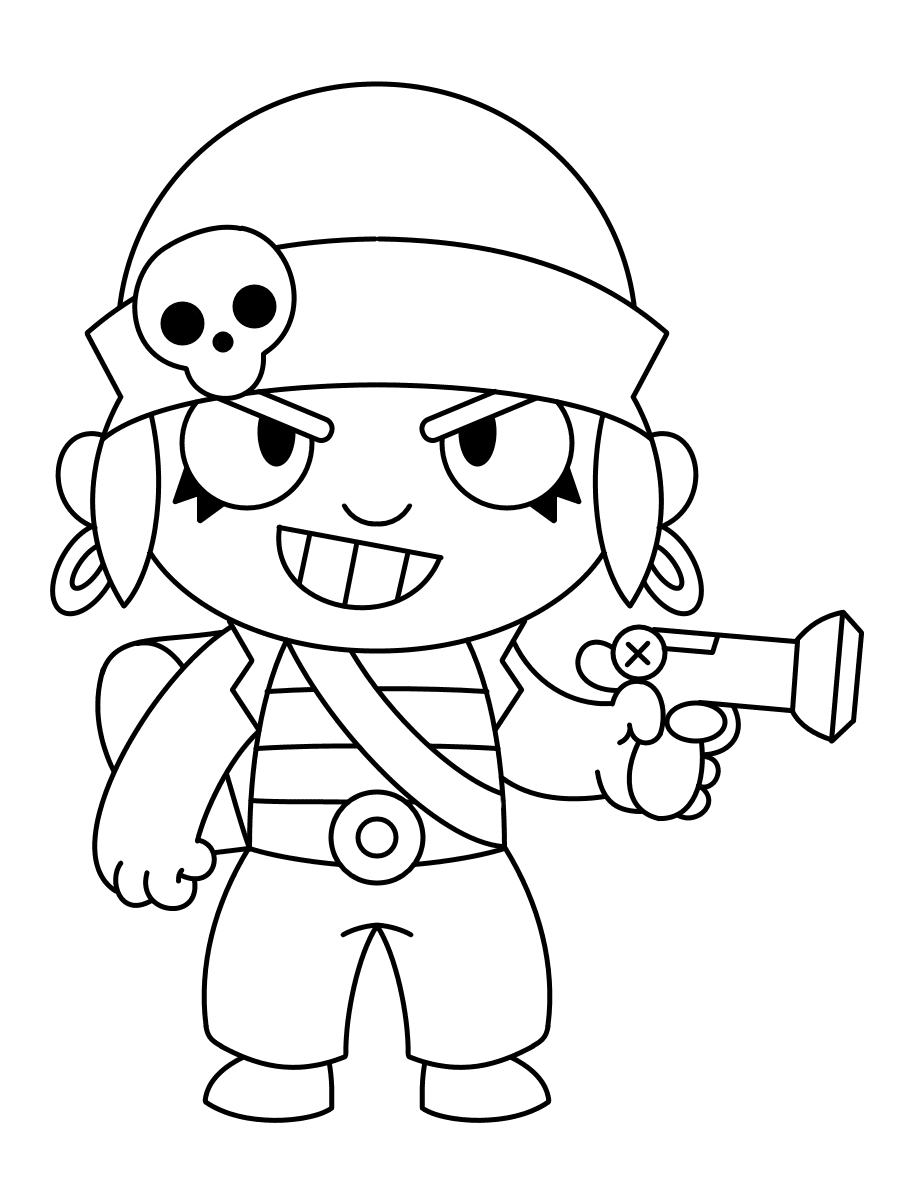 Penny from Brawl Stars deploys a mortar with ranged cannonballs Coloring Page