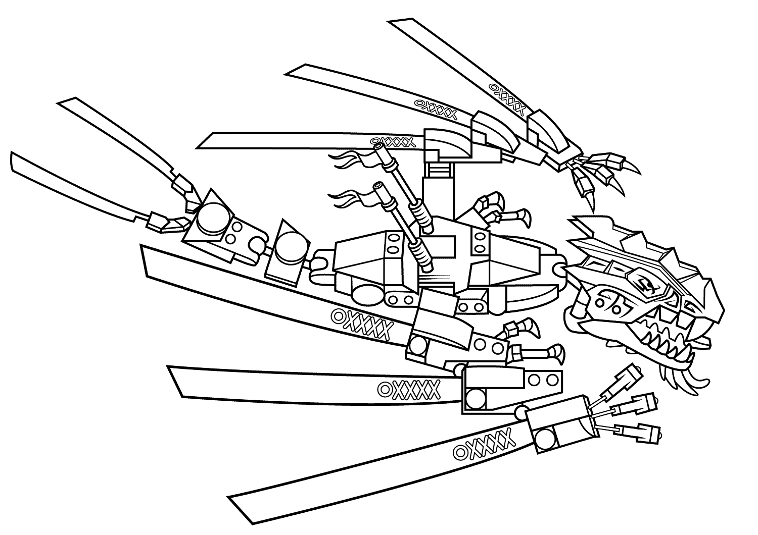 Раскраска Лего Ниндзяго Синий дракон с крыльями по бокам