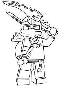 Bizarro Jay from Lego Ninjago uses the Golden Double-Bladed Sword Coloring Page