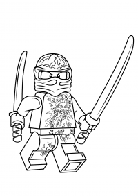 Kai from Ninjago holds Golden swords on his hands Coloring Page