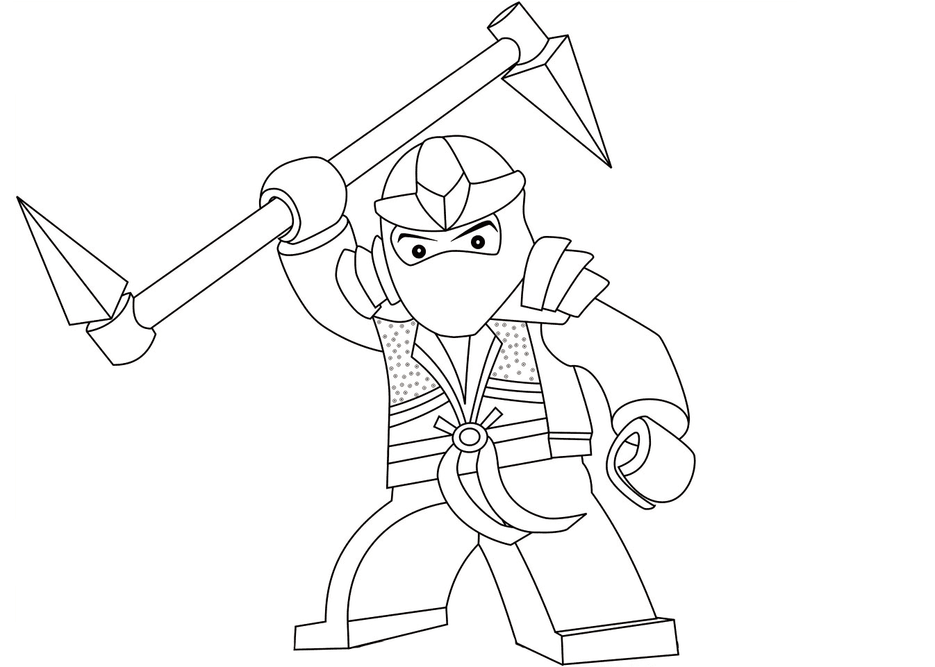 Lego Ninjago Lloyd the Green ninja with the double-bladed scythe Coloring Pages