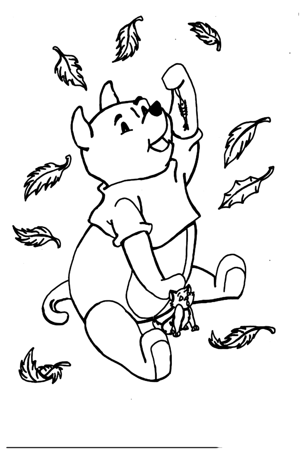 Little Bear With Fall Leaves Coloring Page