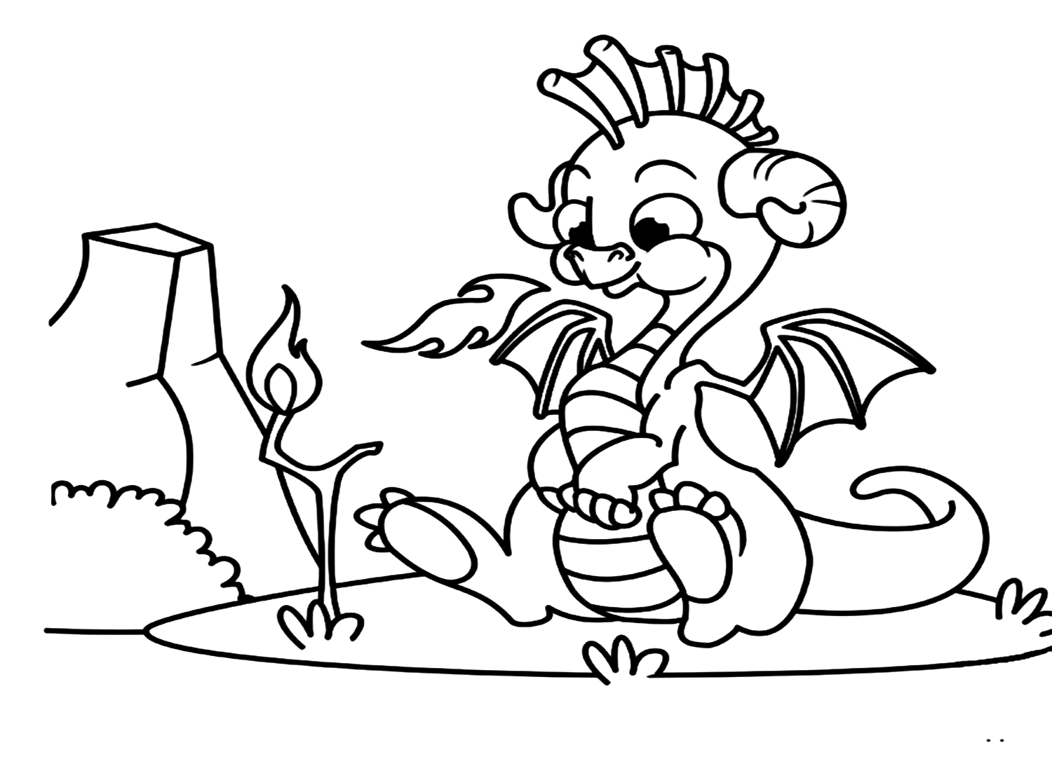Little Dragon Breathing Fire Coloring Page