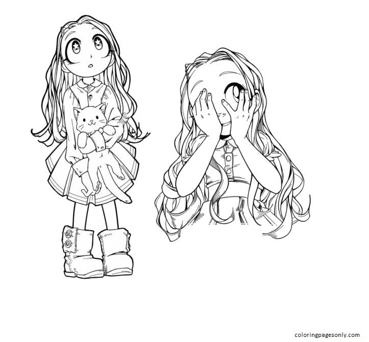 Little girl with a horn on her head Coloring Pages